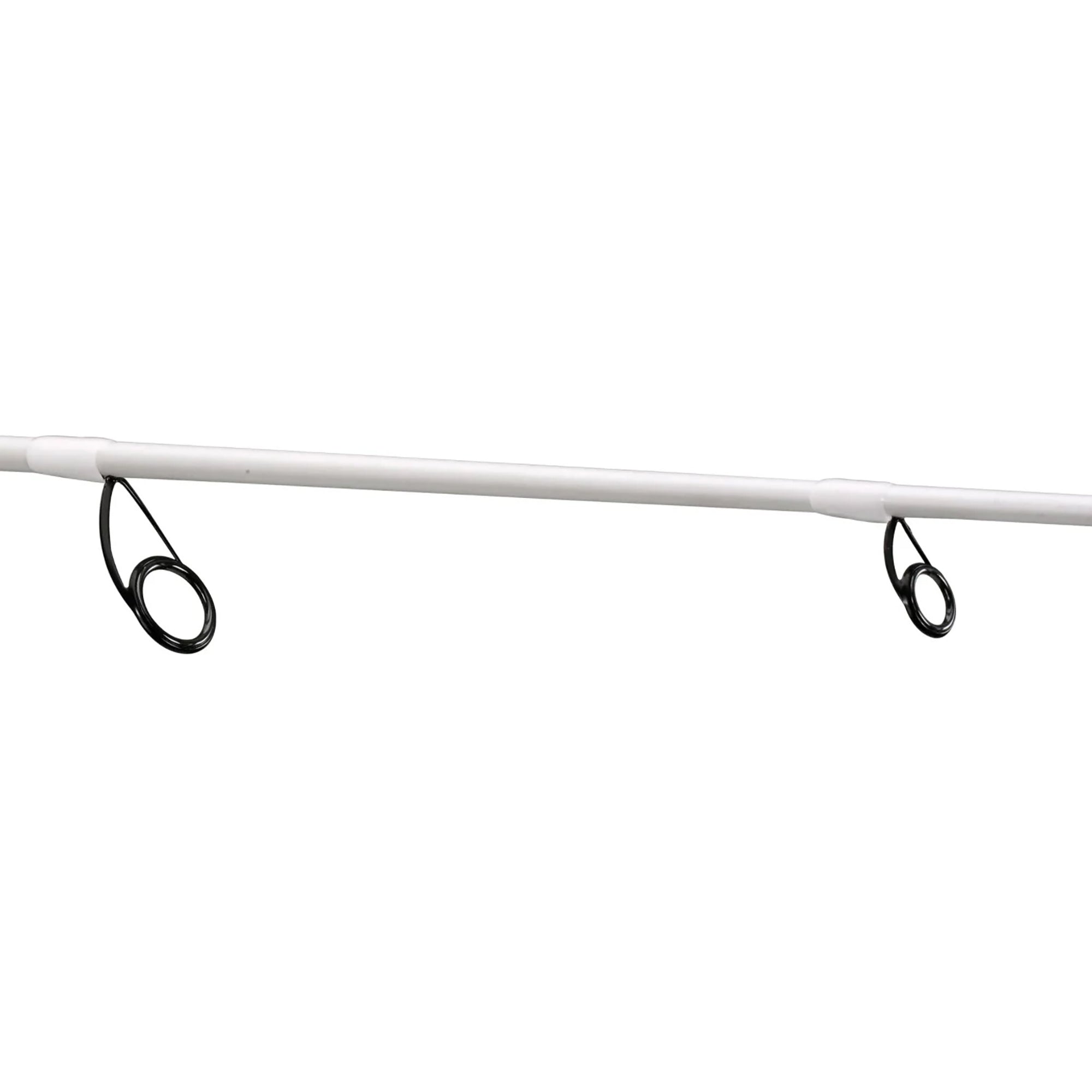 White curtain rod with black hooks on a white background