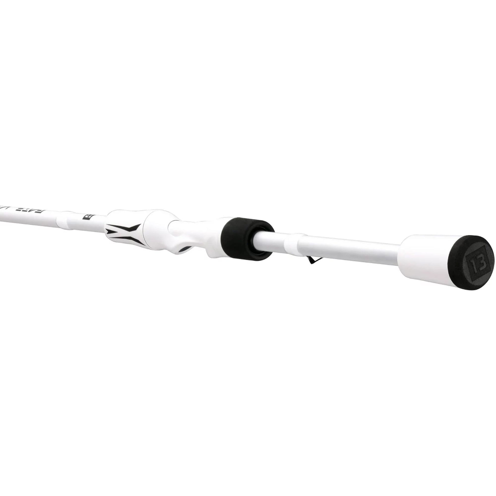 White fishing rod with black handles on a white background