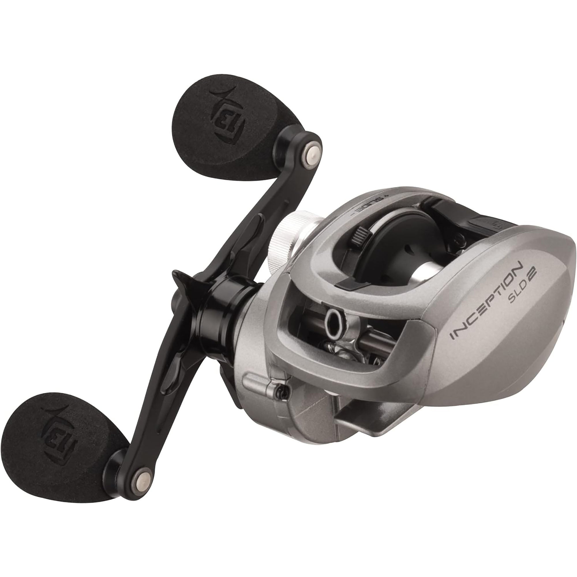 Fishing reel with 'Inception' branding on a white background