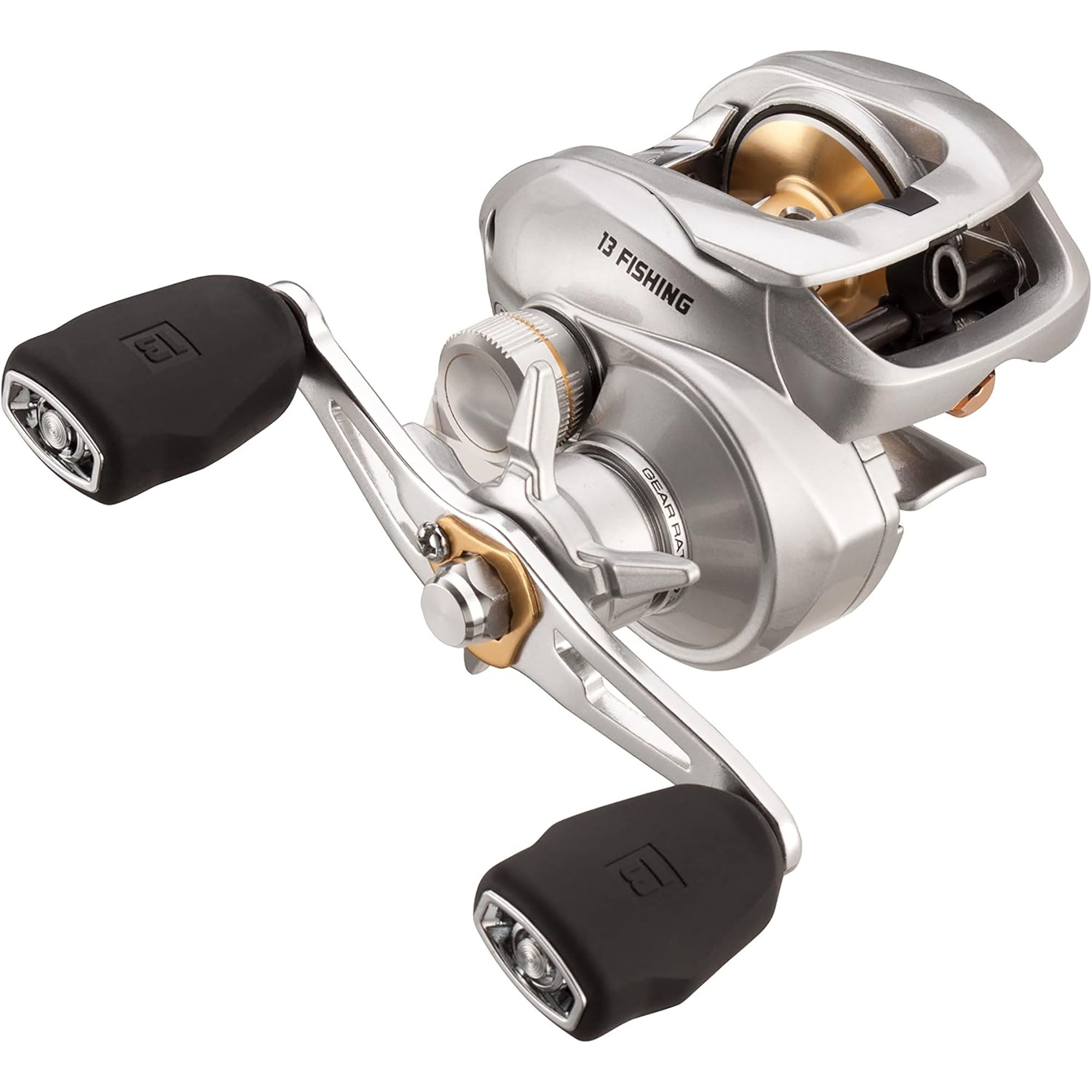 Fishing reel with 'JJ Fishing' branding on a white background