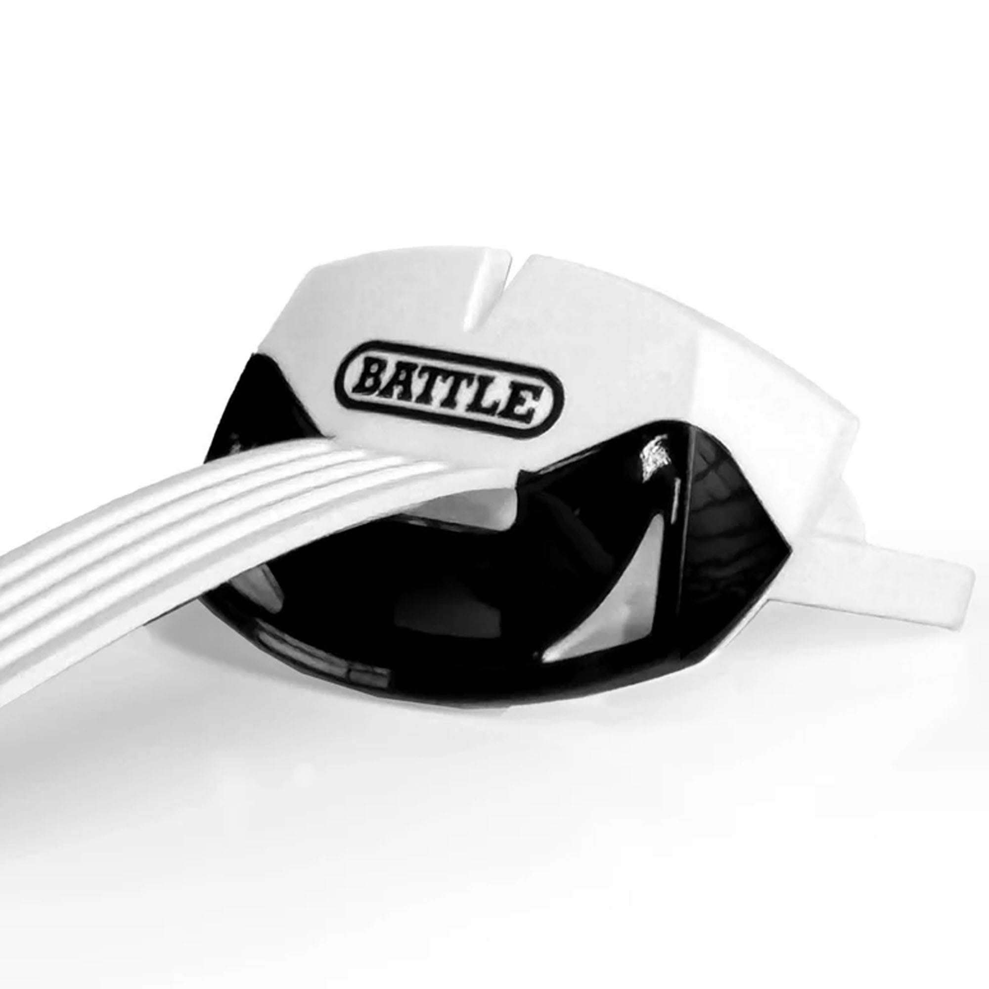 White visor with black interior football mouthguard and 'BATTLE' logo on a white background