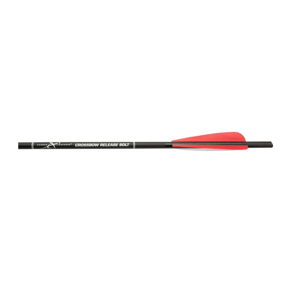 Crossbow release bolt with red nock on a white background