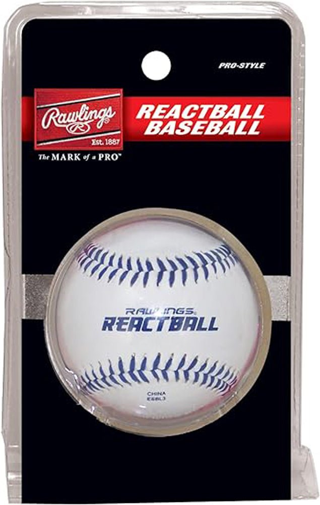 Rawlings Reactball training baseball in packaging with black background