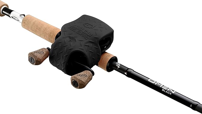 Close-up of a fishing rod with cork grips on a white background
