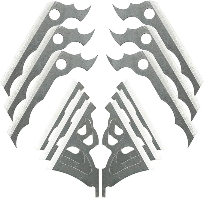 A set of four crossbow replacement blades for a Wac'Em Crossbow 4-Blade Steel Hybrid, featuring a four-blade expandable head with a hybrid COC/Chisel tip, machined from 1-piece precision stainless steel.