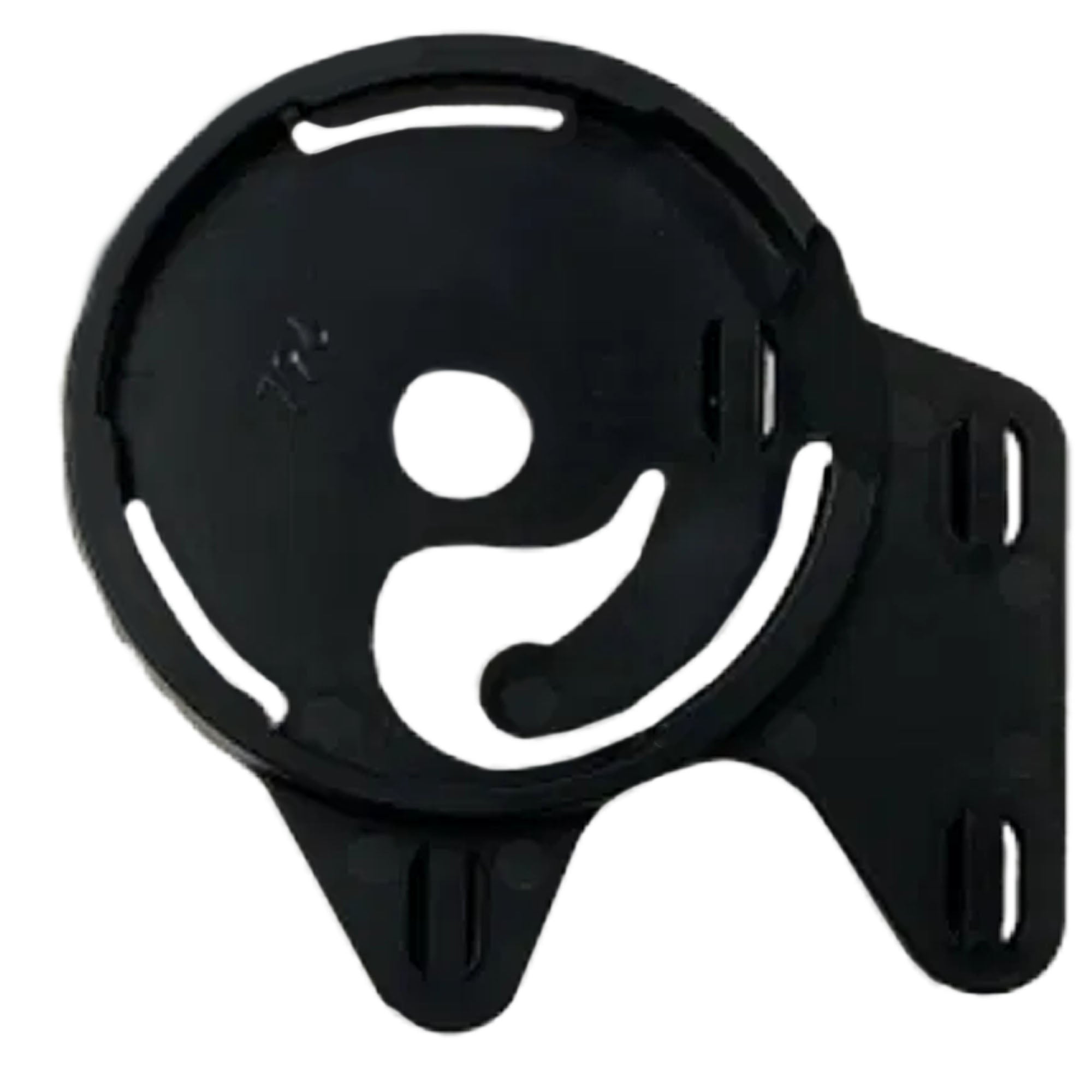 Black plastic bracket with a white icon on a white background