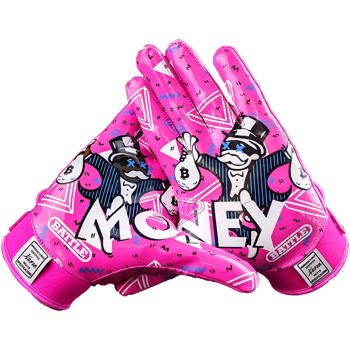 Battle Sports Adult Money Man 2.0 Ultra-Stick Football Gloves - Pink Battle Sports