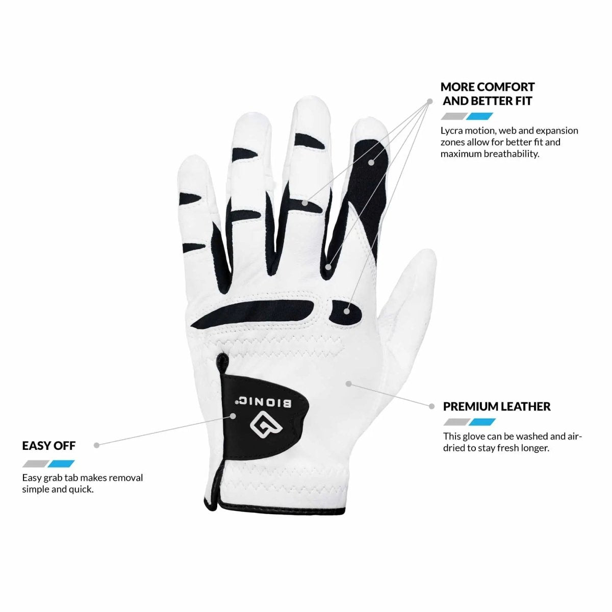 Bionic Gloves Men's StableGrip 2.0 Golf - Left - Gray - Cadet Bionic Gloves