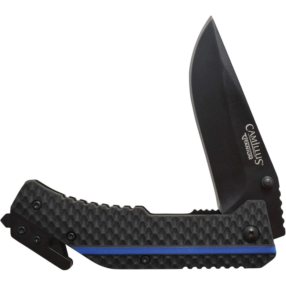 Camillus Thin Blue Line Knife - 7.75 " Overall - 3.25" Blade - Carbonitride Titanium Blade Camillus