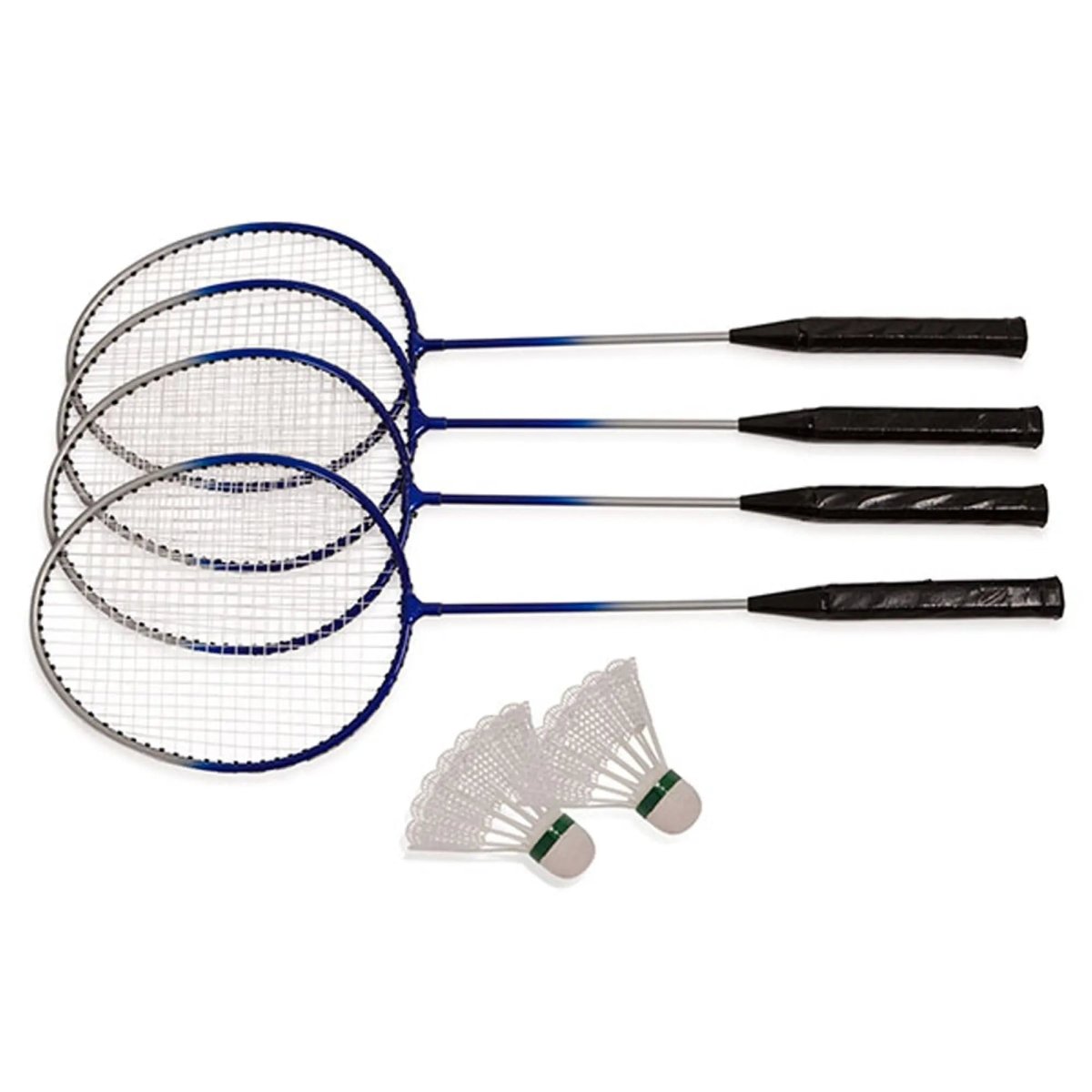 Champion Sports Deluxe Badminton Set Includes 20' Net, 2 Shuttlecocks, 4 Rackets, 2 Pole Anchors, 4 Ground Stakes, and 1 Carrying Case. Champion Sports