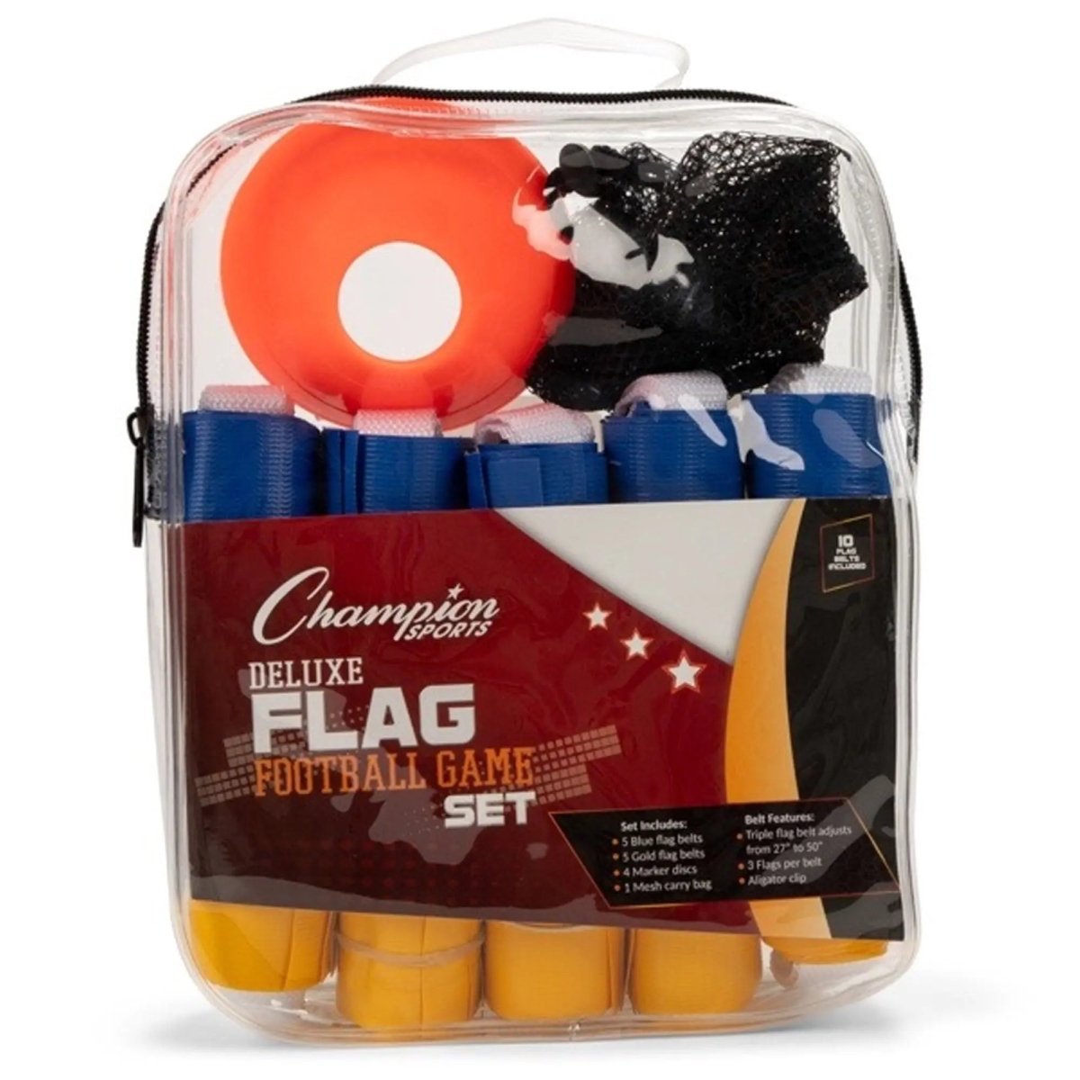 Champion Sports Deluxe Flag Football Set - 5 Blue/ 5 Yellow Flag Belts,4 Orange Disc Cones and Mesh Carrying Bag Champion Sports