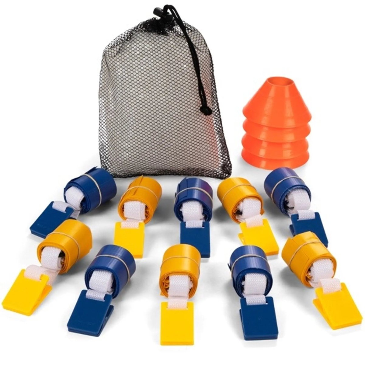 Champion Sports Deluxe Flag Football Set - 5 Blue/ 5 Yellow Flag Belts,4 Orange Disc Cones and Mesh Carrying Bag Champion Sports