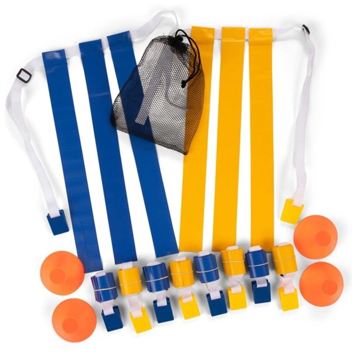 Champion Sports Deluxe Flag Football Set - 5 Blue/ 5 Yellow Flag Belts,4 Orange Disc Cones and Mesh Carrying Bag Champion Sports