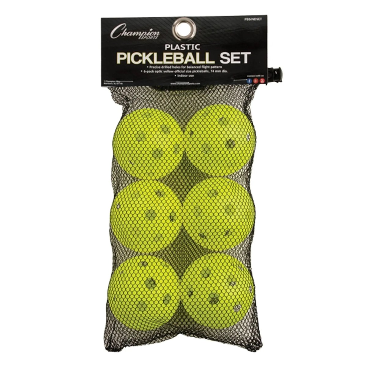 Champion Sports Recreational Indoor Official Size Pickleballs - 6 Pack Champion Sports