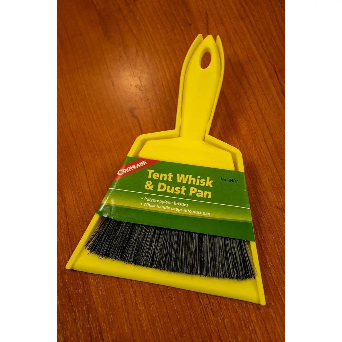 Coghlan's Tent Whisk & Dust Pan, Plastic Broom Sweeper Snaps into 8 1/2" Bin Coghlan's