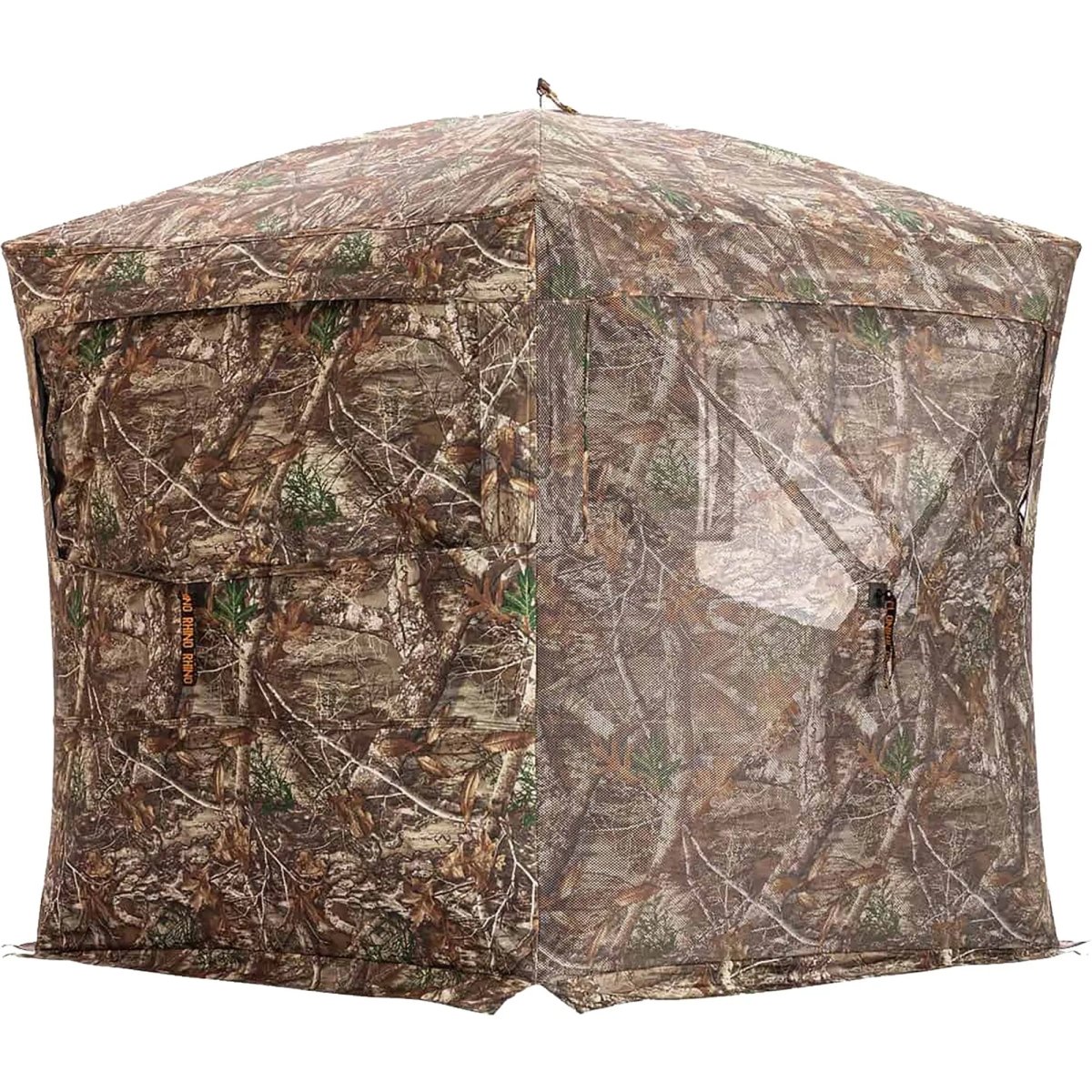 Camouflage hunting see through blind on a white background