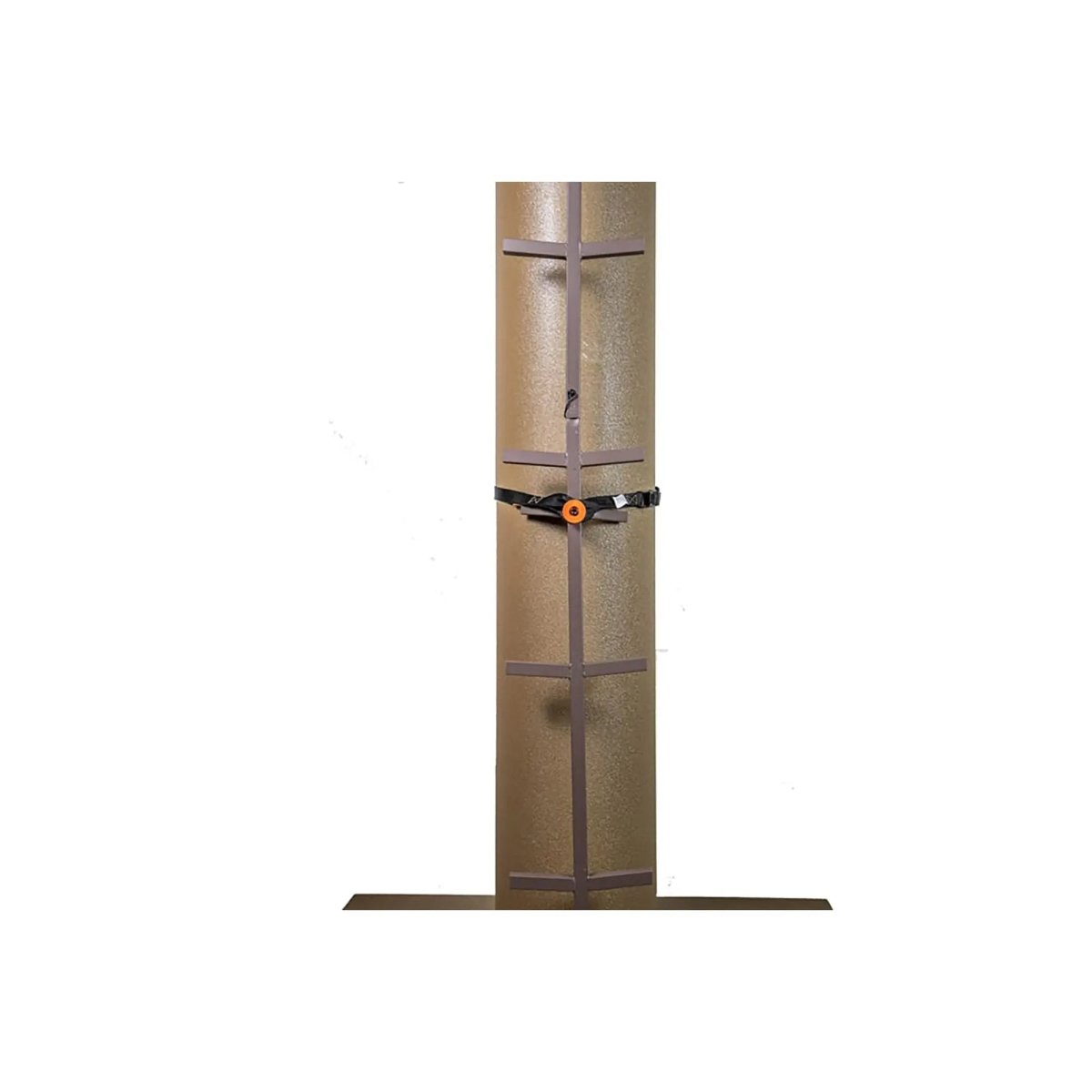 Tall cylindrical hunting climbing stick with a textured surface on a white background