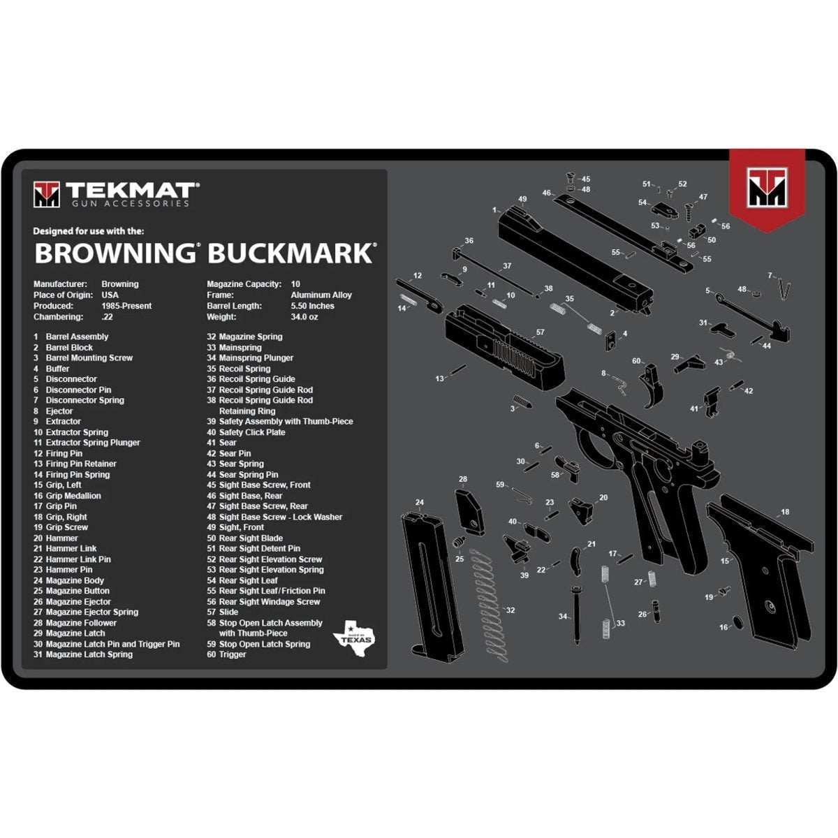 TekMat Original Gun Cleaning Mat - 17" X 11" - Browning Buck Mark TekMat