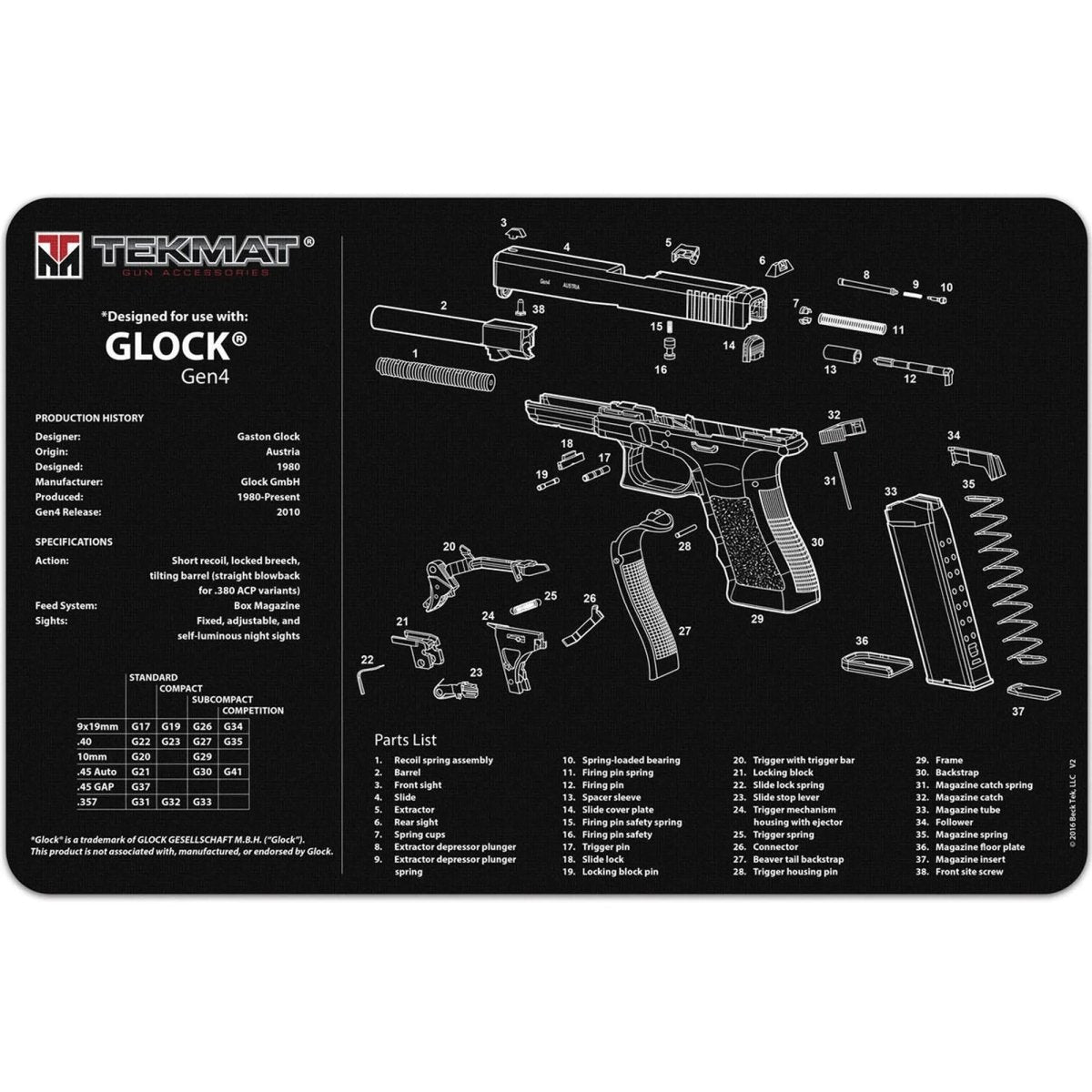 TekMat Original Gun Cleaning Mat - 17" X 11" - Glock Gen 4 TekMat