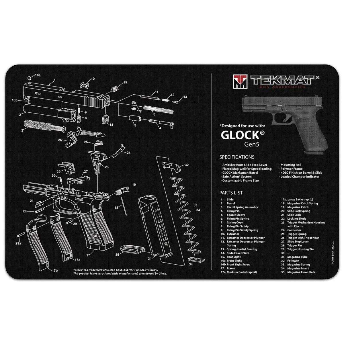 TekMat Original Gun Cleaning Mat - 17" X 11" - Glock Gen 5 TekMat