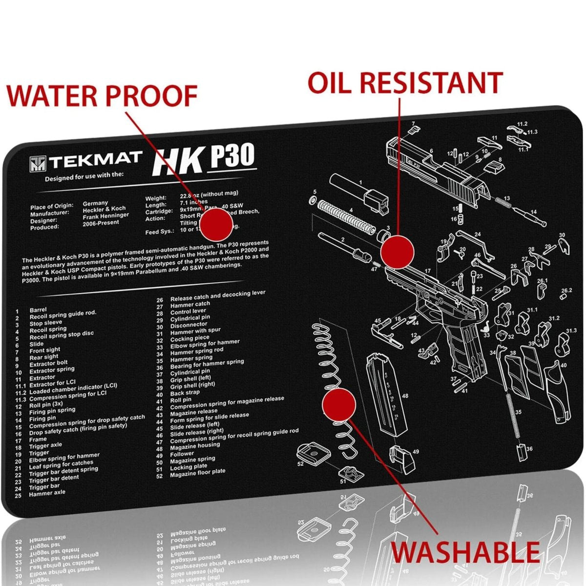 TekMat Original Gun Cleaning Mat - 17" X 11" - Heckler & Koch P30™ TekMat