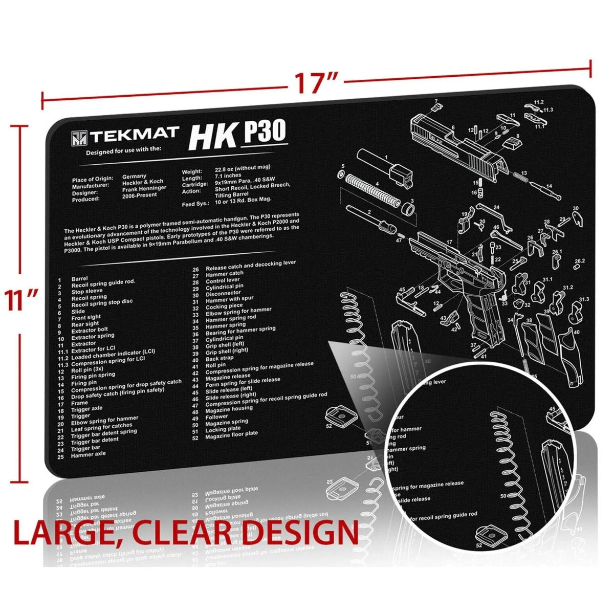 TekMat Original Gun Cleaning Mat - 17" X 11" - Heckler & Koch P30™ TekMat