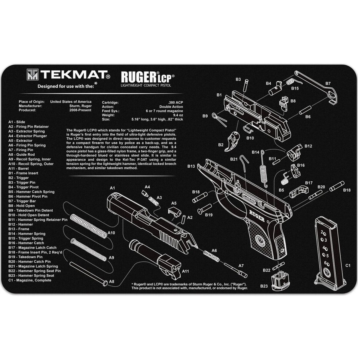 TekMat Original Gun Cleaning Mat - 17" X 11" - Ruger LCP™ TekMat