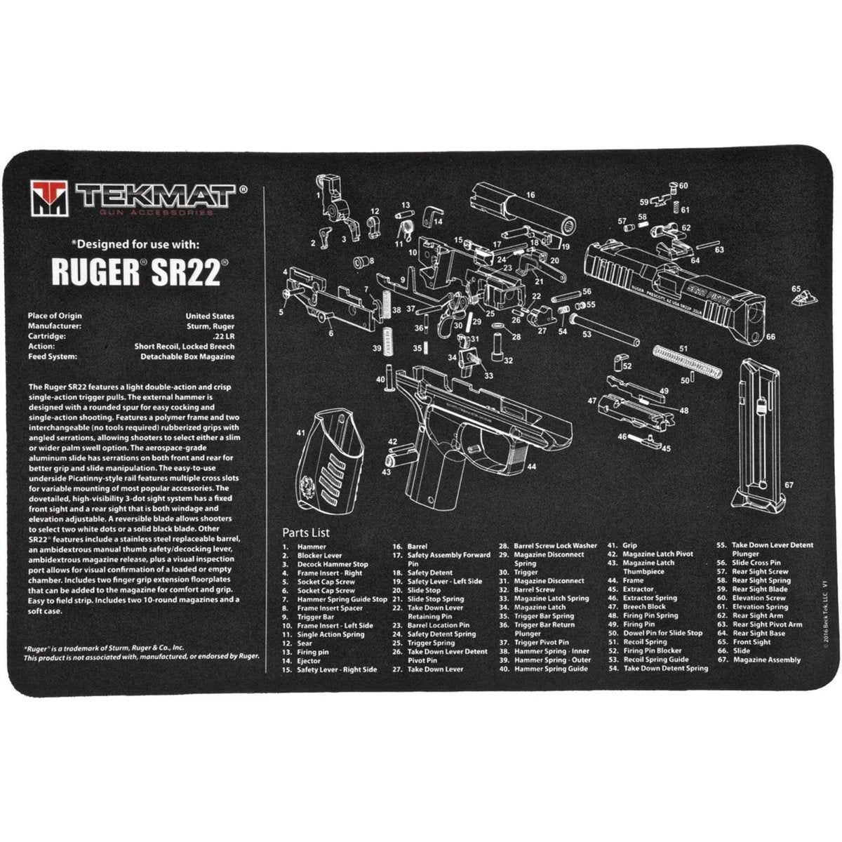 TekMat Original Gun Cleaning Mat - 17" X 11" - Ruger SR22™ TekMat