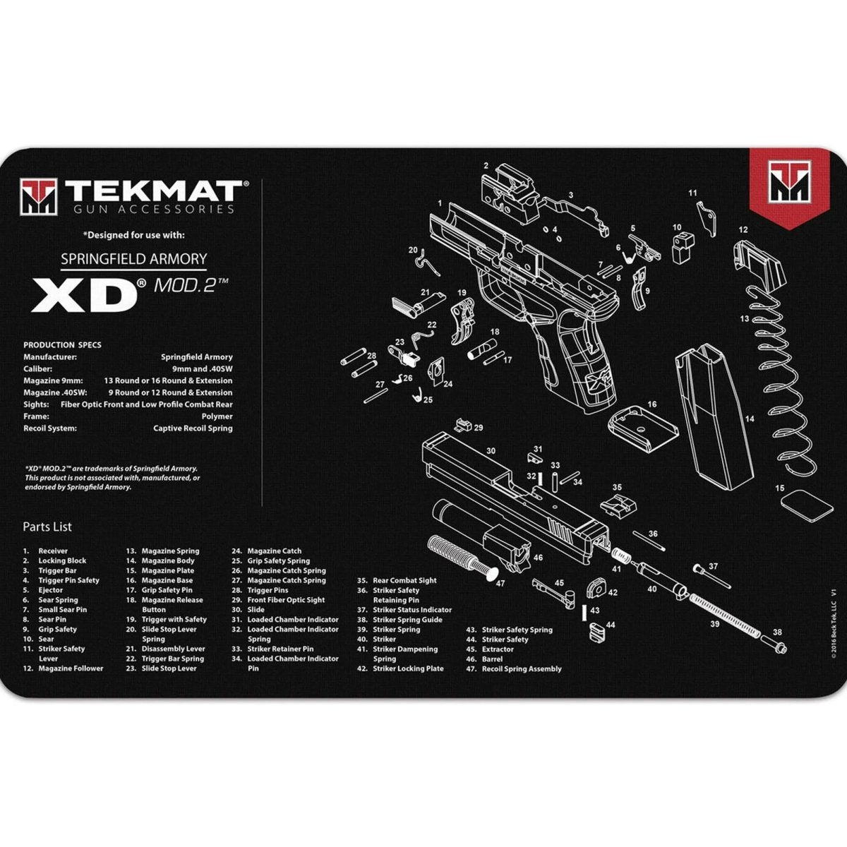 TekMat Original Gun Cleaning Mat - 17" X 11" - Springfield Armory XD MOD.2 TekMat