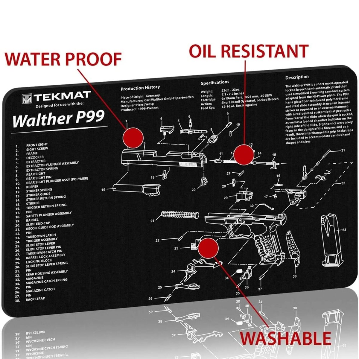 TekMat Original Gun Cleaning Mat - 17" X 11" - Walther P99™ TekMat