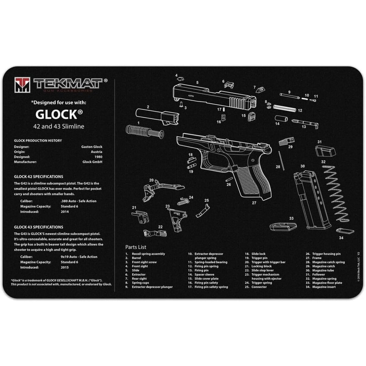 TekMat Ultra Premium Gun Cleaning Mat - 20" X 15" - Glock 42 & 43 TekMat