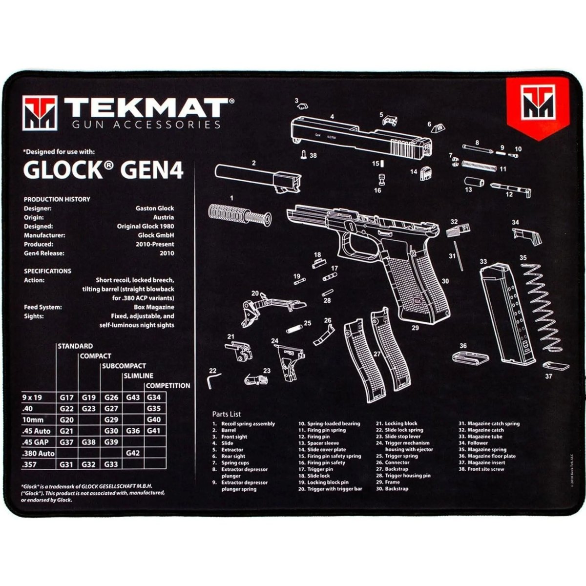 TekMat Ultra Premium Gun Cleaning Mat - 20" X 15" - Glock Gen 4 TekMat