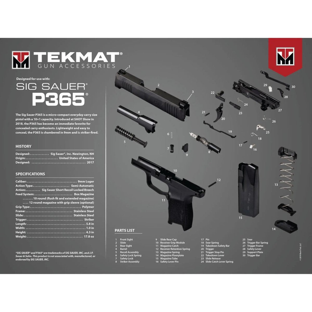 TekMat Ultra Premium Gun Cleaning Mat - 20" X 15" - Sig Sauer P365™ TekMat