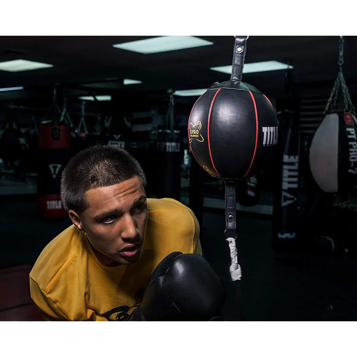 Title Boxing Gyro Balanced Leather Double End Bag - 6" - Black Title Boxing