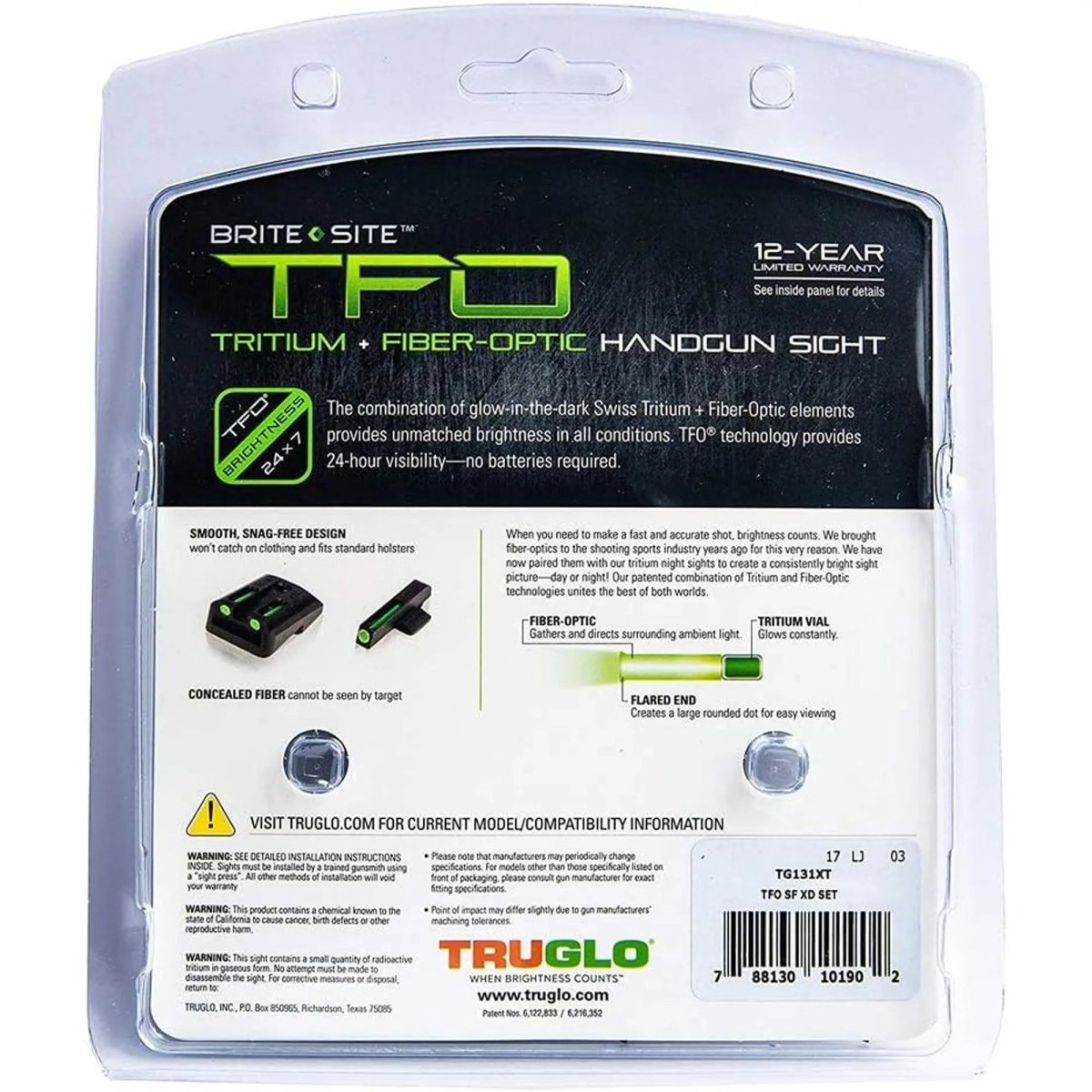 Truglo TFO Night Sight for Springfield Armory XD - Green Front/Green Rear Truglo