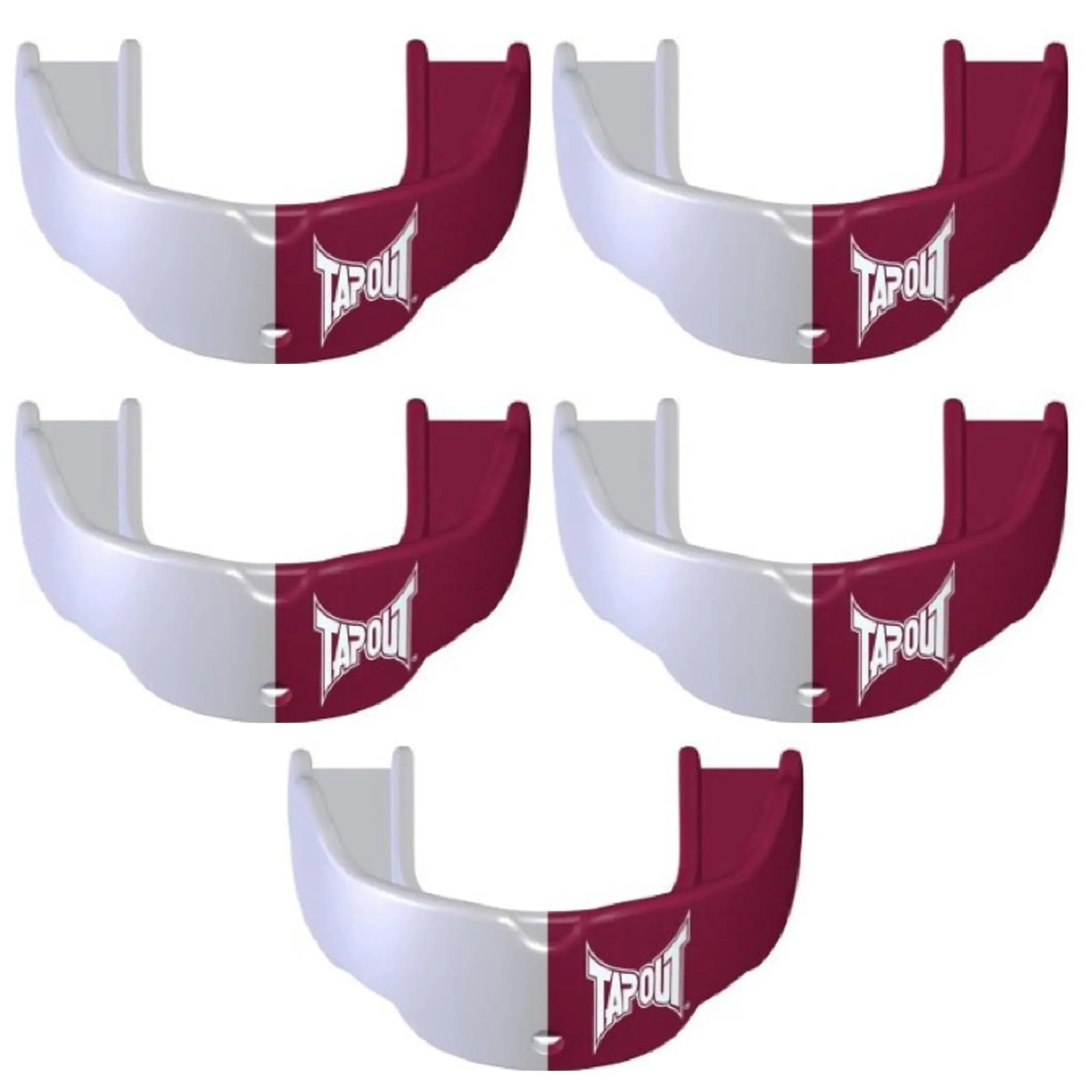 Tapout Youth Protective Sports Mouthguard with Strap 5-Pack - Maroon/White Tapout