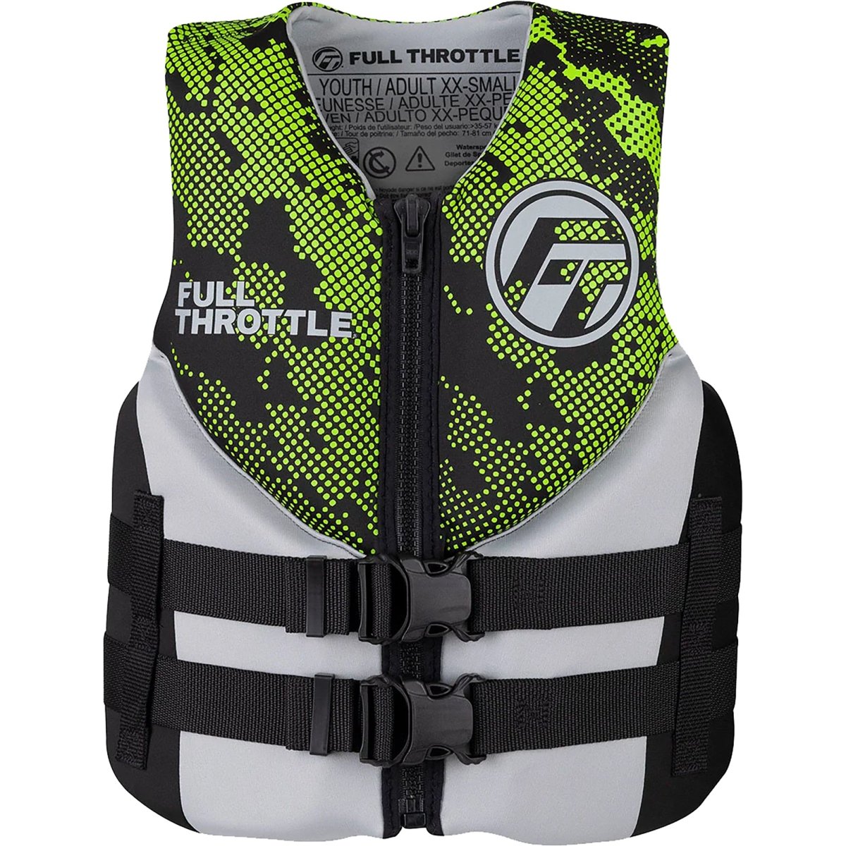 Full Throttle Junior Hinged Rapid Dry Life Jacket - Green - Forza Sports