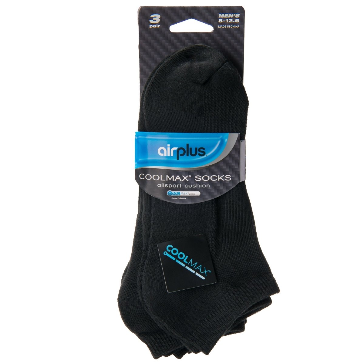 Airplus Men's No Show CoolMax Cushioned Socks, White, Large, 3 Pairs - Forza Sports