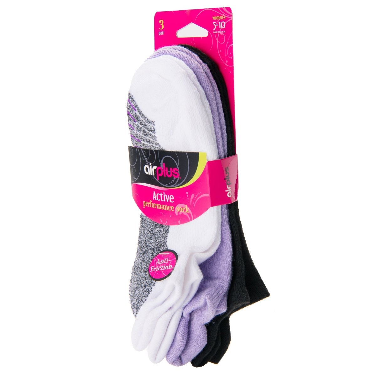 Airplus Ultra Soft, Light Weight No Show Socks, Black, Medium, 3 Pairs - Forza Sports