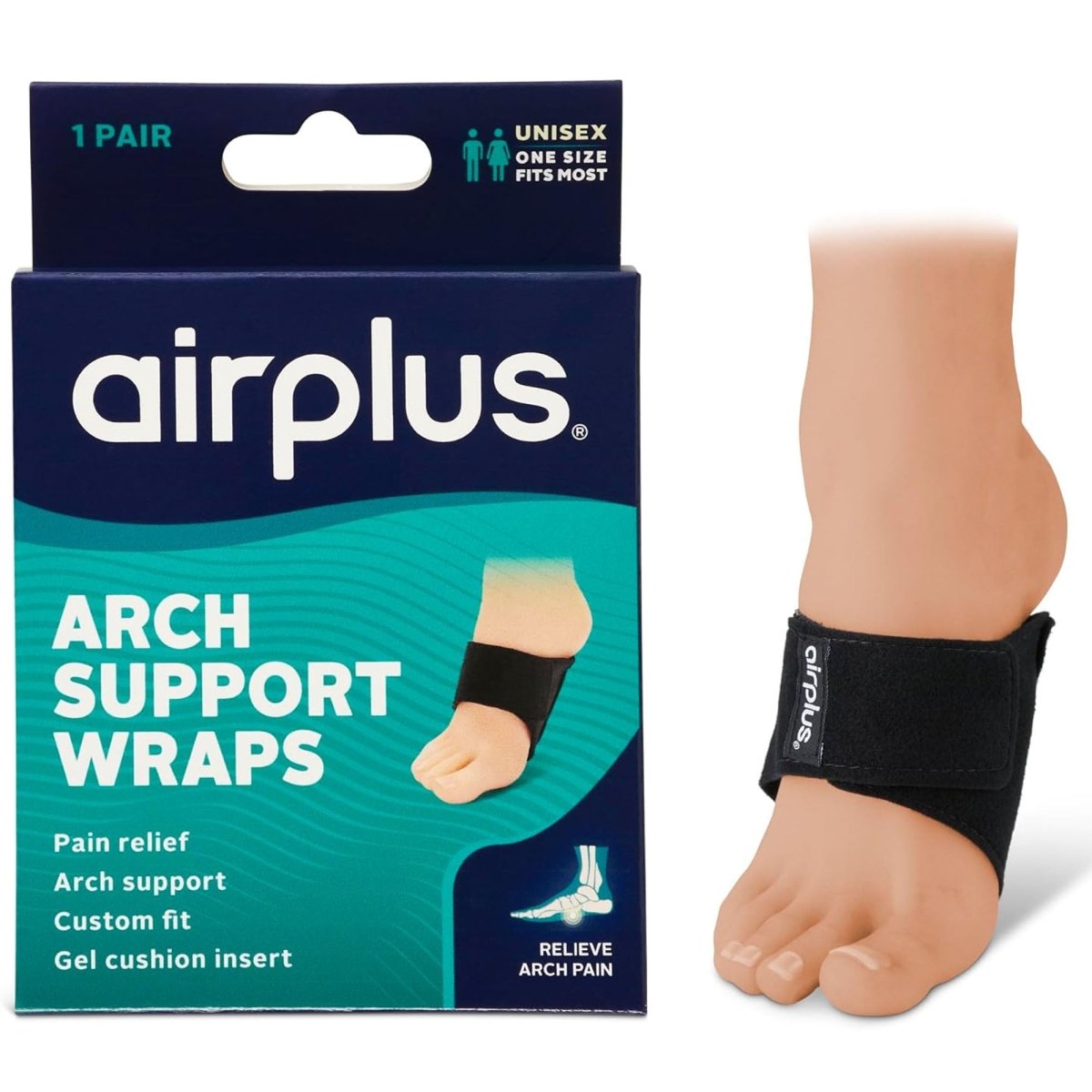 Airplus Arch Support Wrap, One Size Fits Most, Black, 1 Pair - Forza Sports