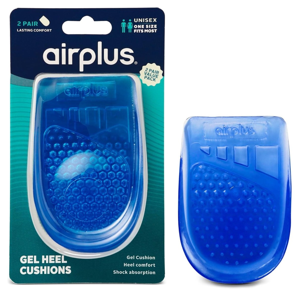 Airplus Gel Heel Cushions, One Size Fits Most, 2 Pack - Forza Sports