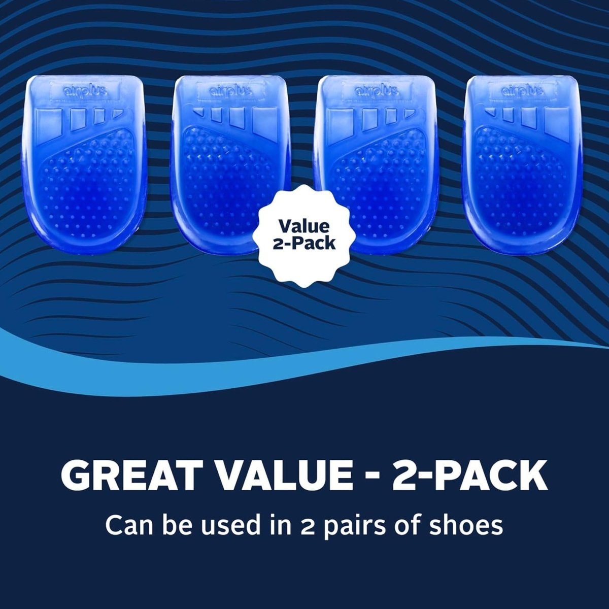 Airplus Gel Heel Cushions, One Size Fits Most, 2 Pack - Forza Sports