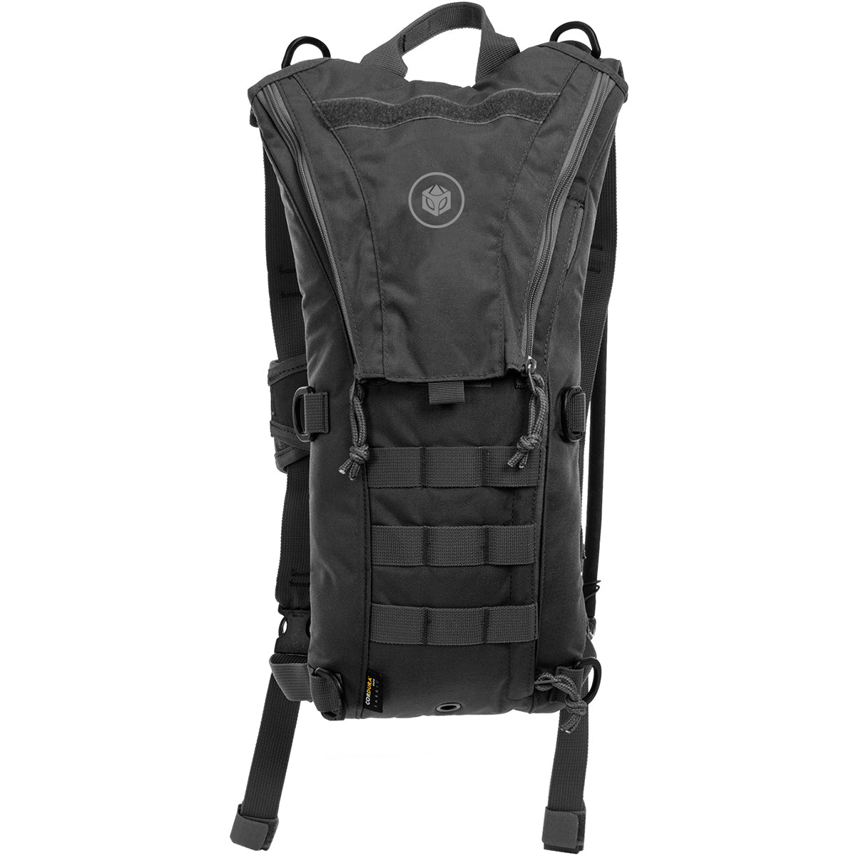 Black tactical backpack on a white background