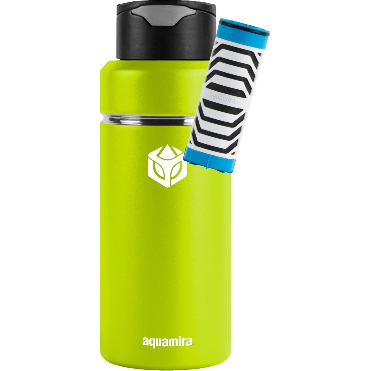 Aquamira 32 oz. Shift Stainless Steel Filter Water Bottle, green color with sleeve