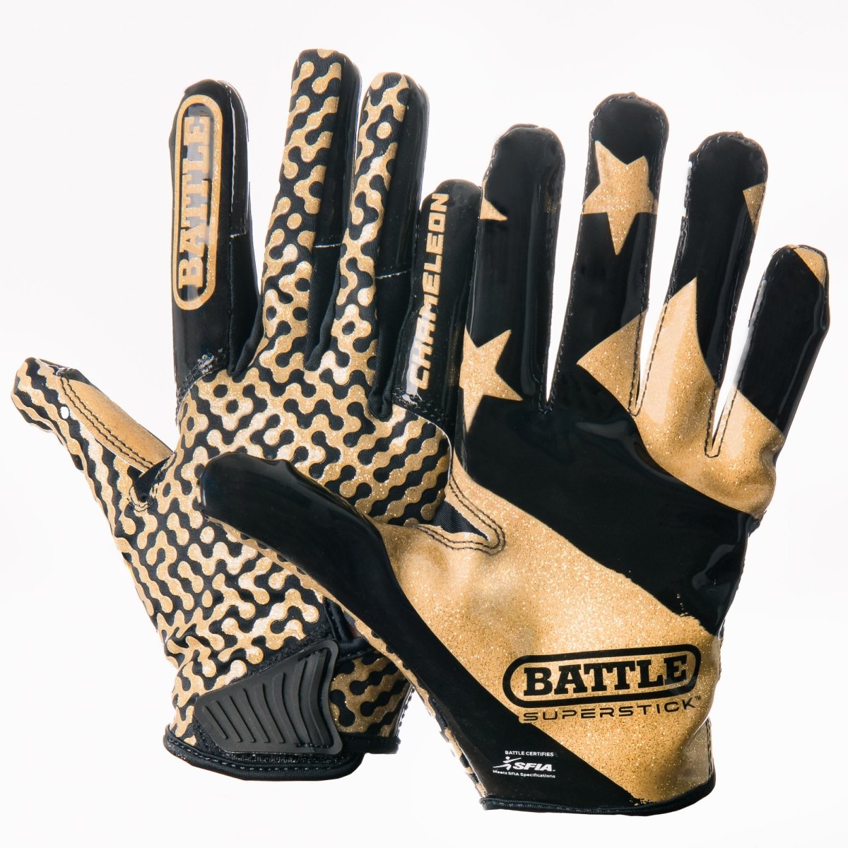 Battle Sports Youth "USA Flag" Chameleon Receiver Football Glove - Black/Gold - Forza Sports