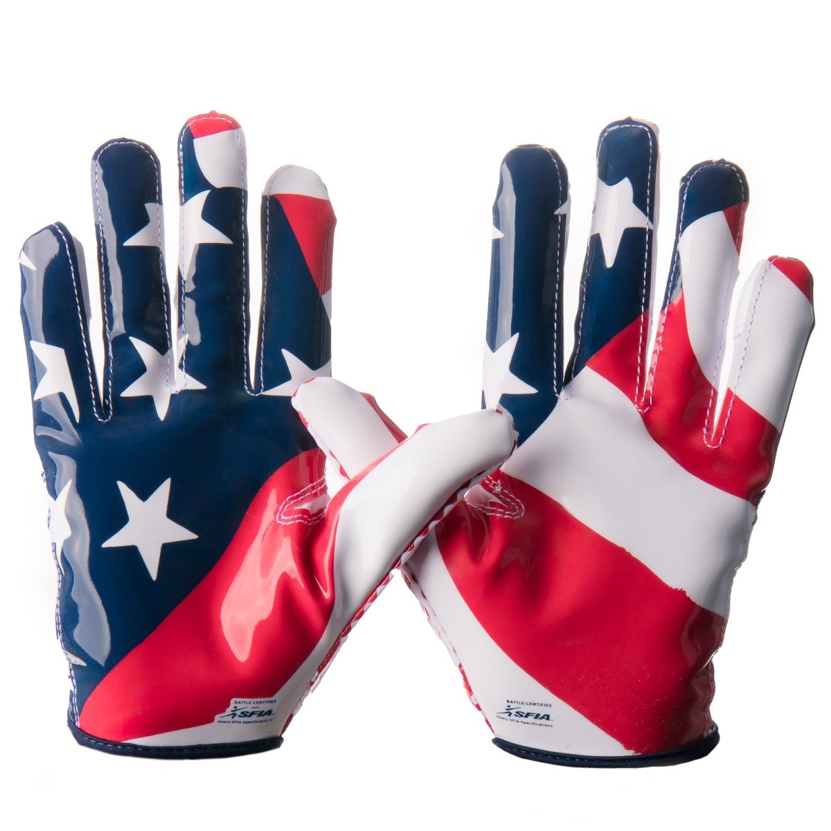 Battle Sports Adult "USA Flag" Chameleon Receiver Football Gloves - Red/White/Blue - Forza Sports