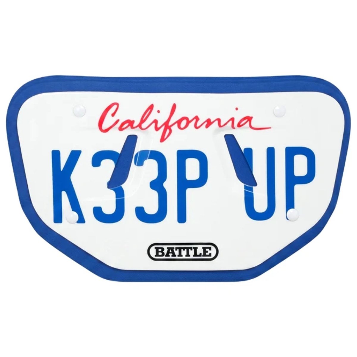 Battle Sports Adult "CA License Plate - KEEP UP" Back Plate, White/Royal - Forza Sports