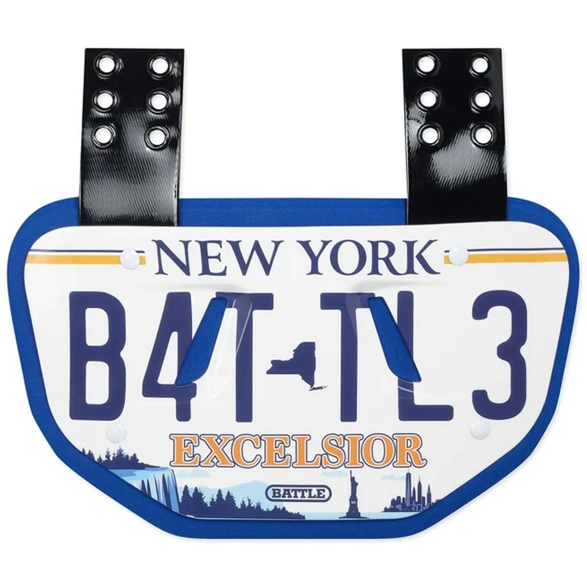 Battle Sports Adult "NY License Plate - B4TTL3" Back Plate, White/Royal - Forza Sports