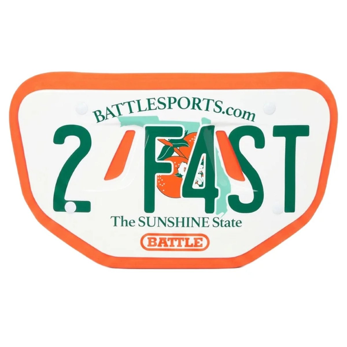 Battle Sports Adult "FL License Plate - 2 FAST" Back Plate, White/Orange/Green - Forza Sports