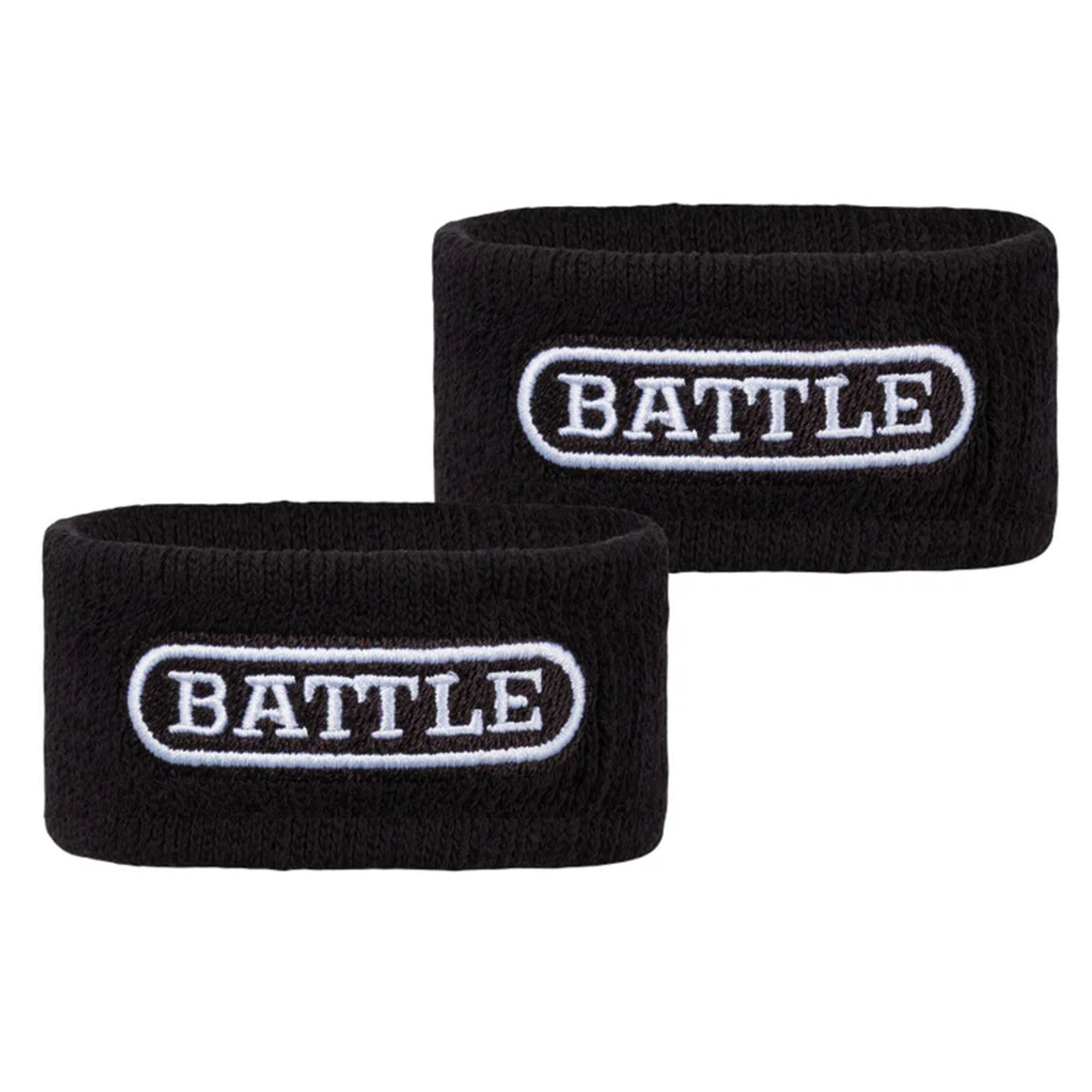 Two black thick arm bands with 'BATTLE' text on a white background